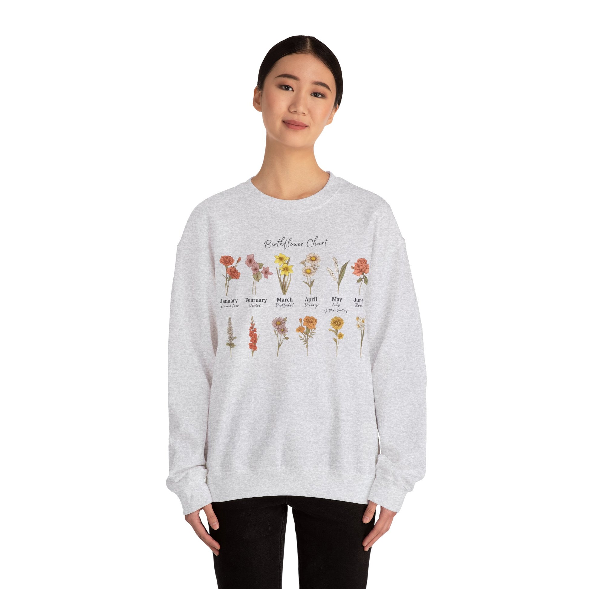 Birth Flower Chart Sweatshirt - Personalized Birthday Flowers Crewneck, Botanical Floral Gift for Women, Cozy Aesthetic Pullover