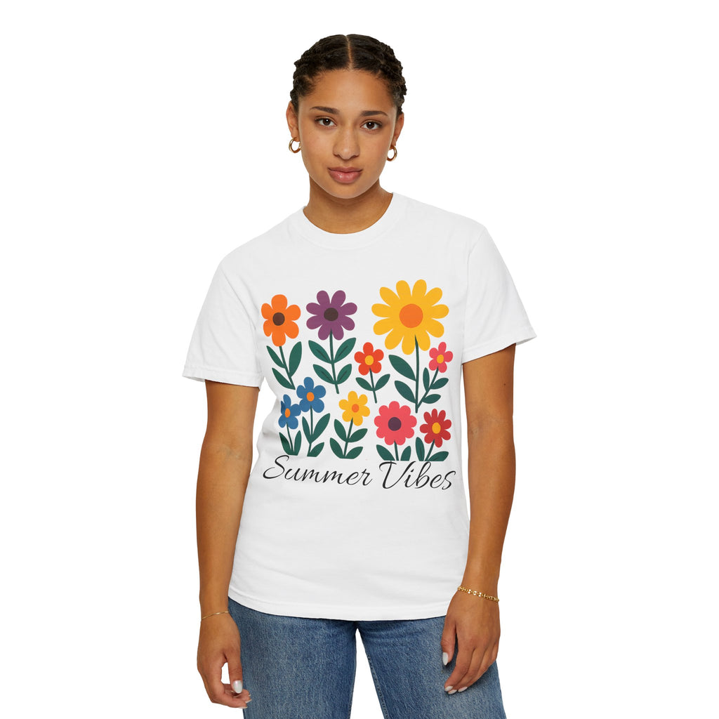 Zentra Floral Summer Vibes T-Shirt | Unisex Garment-Dyed Tee for Warm Days, Casual Wear, Gift for Flower Lovers, Outdoor Events, Summer Fashion