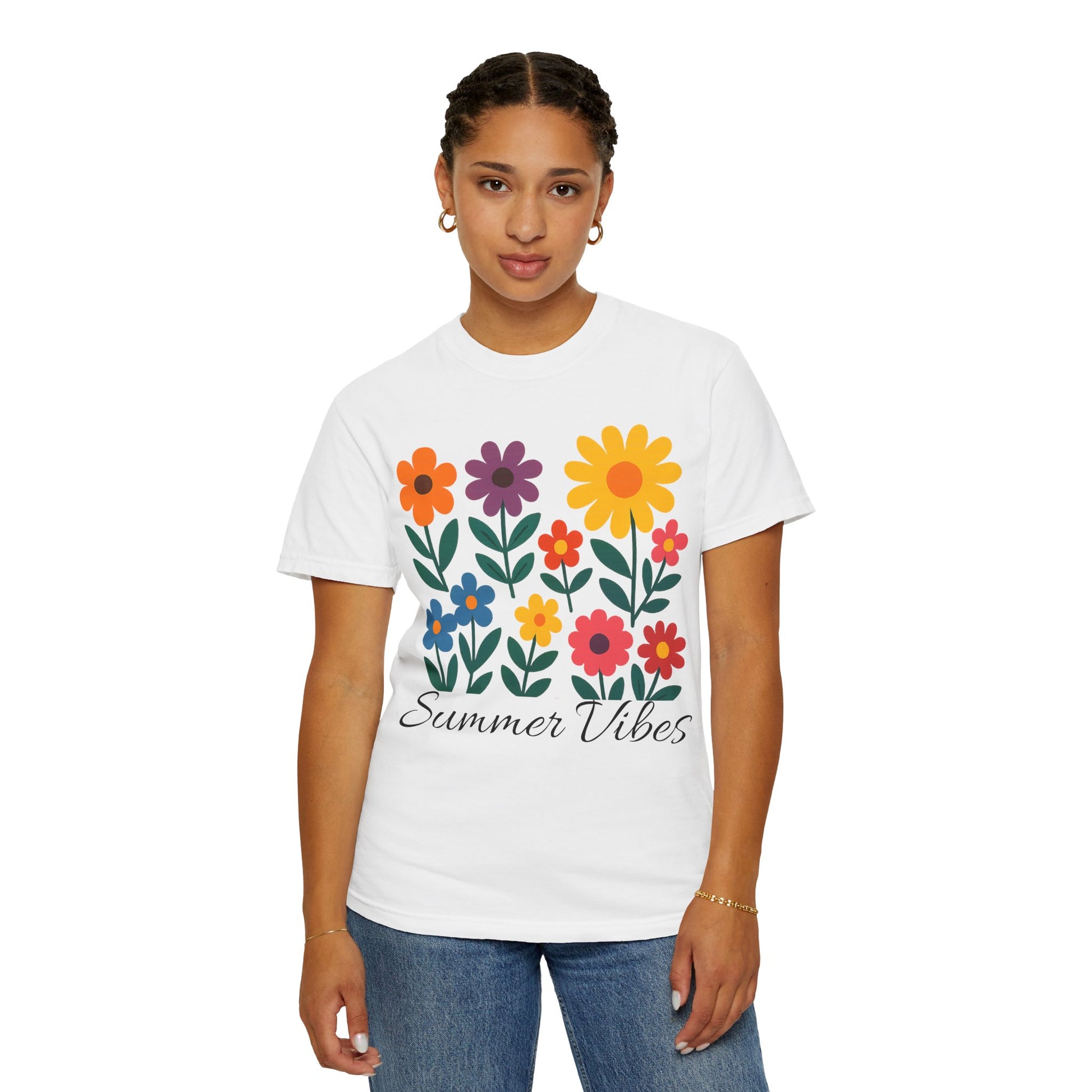 Zentra Floral Summer Vibes T-Shirt | Unisex Garment-Dyed Tee for Warm Days, Casual Wear, Gift for Flower Lovers, Outdoor Events, Summer Fashion