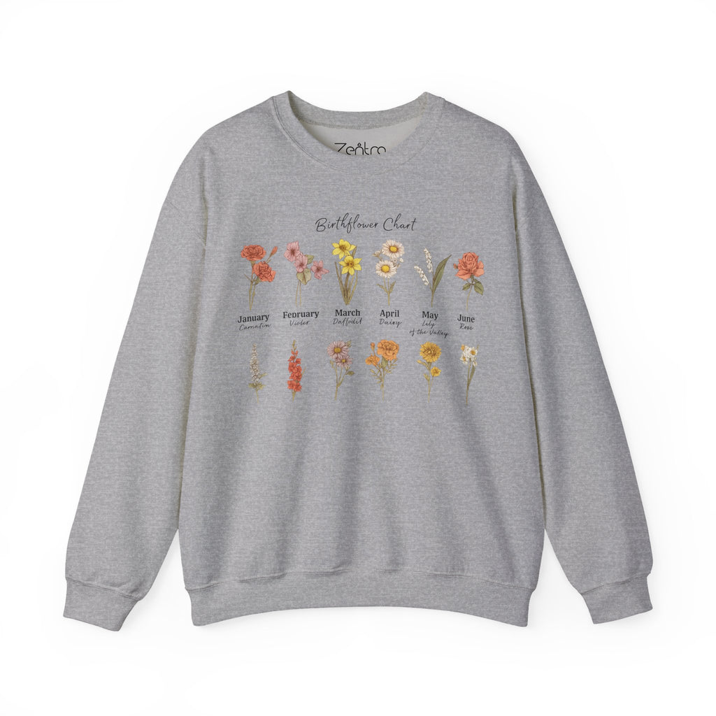 Birth Flower Chart Sweatshirt - Personalized Birthday Flowers Crewneck, Botanical Floral Gift for Women, Cozy Aesthetic Pullover