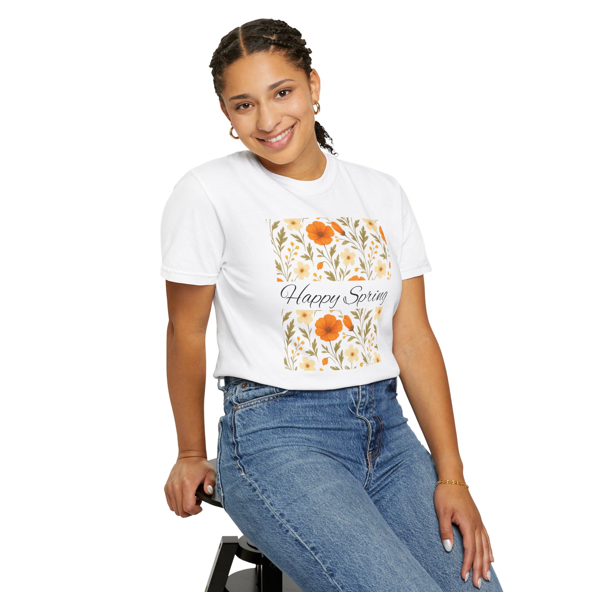 Happy Spring Floral T-Shirt, Unisex Spring Shirt, Seasonal Tee, Flower Graphic Tee, Casual Outfit, Spring Gifts