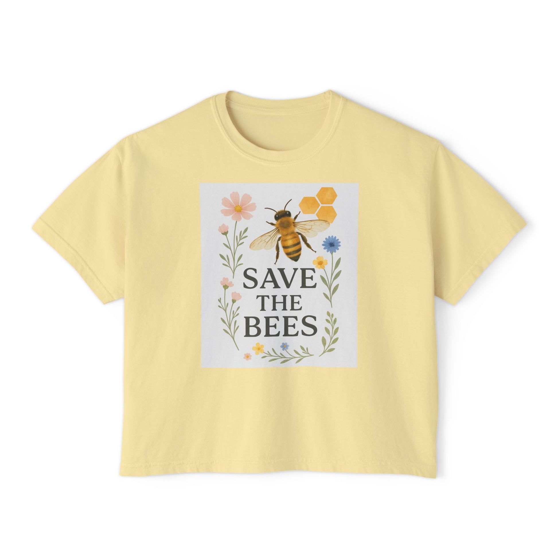 Save the Bees T-Shirt, Nature-Inspired Bee Lover Shirt, Eco-Friendly Graphic Tee,  Flower and Honeycomb Print, Organic Message Tee