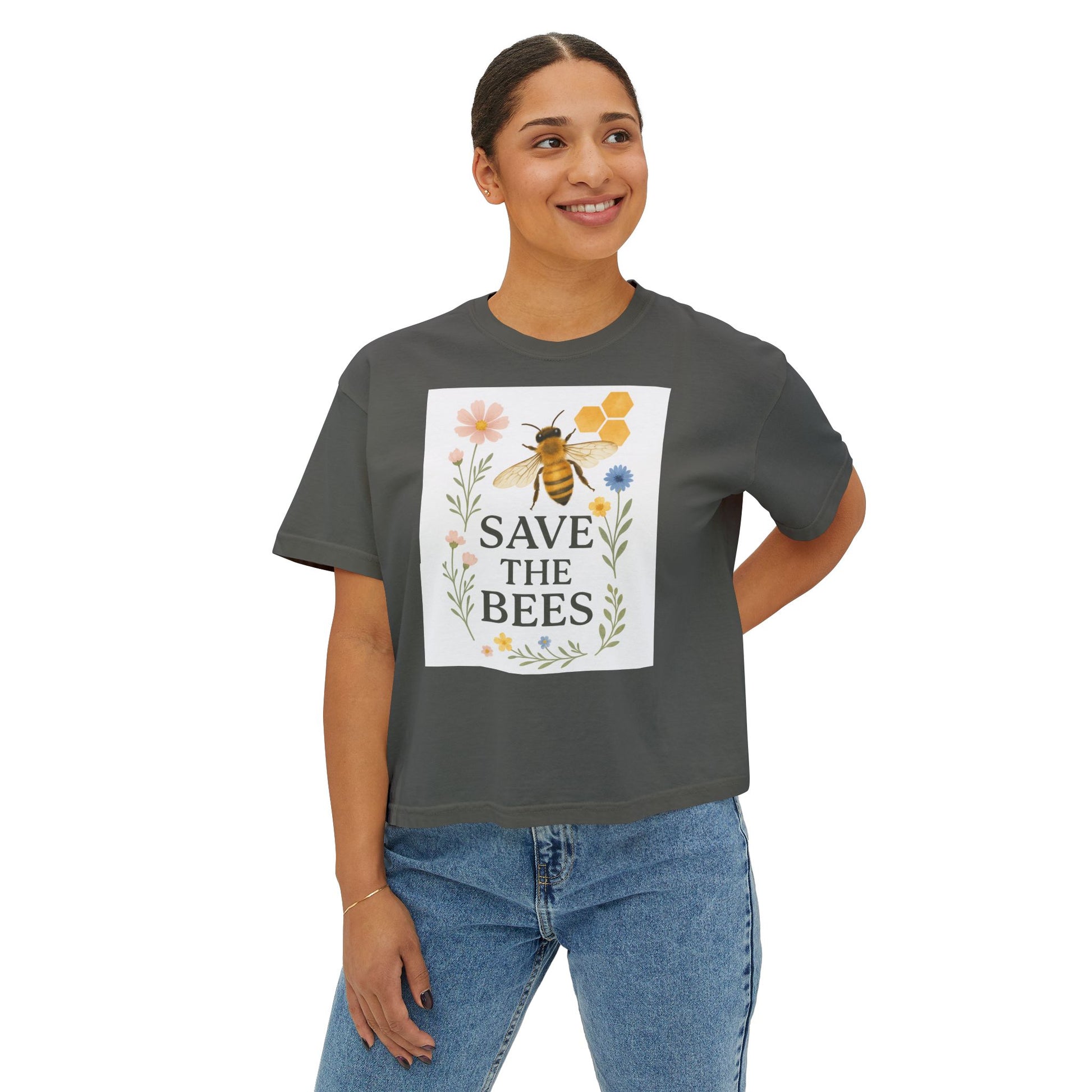 Save the Bees T-Shirt, Nature-Inspired Bee Lover Shirt, Eco-Friendly Graphic Tee,  Flower and Honeycomb Print, Organic Message Tee