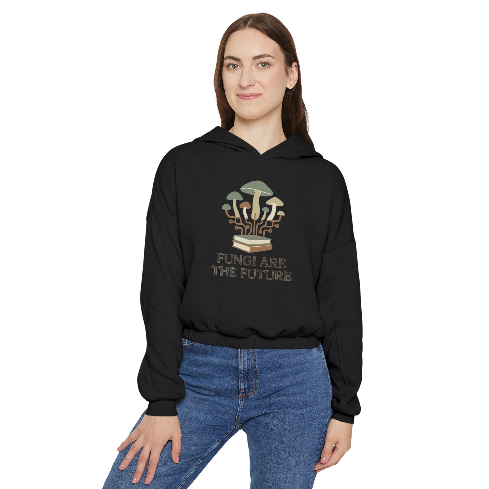 Fungi Future Women's Cinched Bottom Hoodie, Casual Wear, Eco-Friendly Gift, Nature Lover Apparel, Sustainable Fashion, Trendy Hoodie