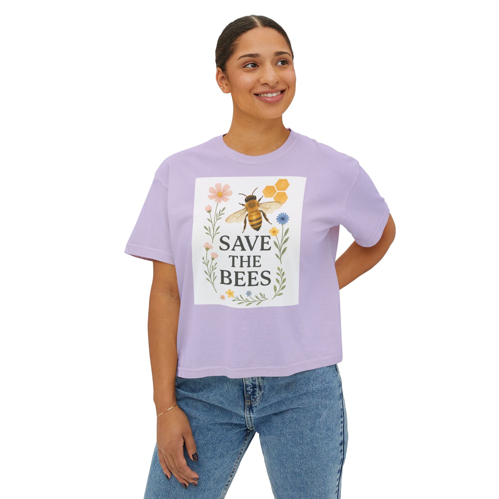Save the Bees T-Shirt, Nature-Inspired Bee Lover Shirt, Eco-Friendly Graphic Tee,  Flower and Honeycomb Print, Organic Message Tee