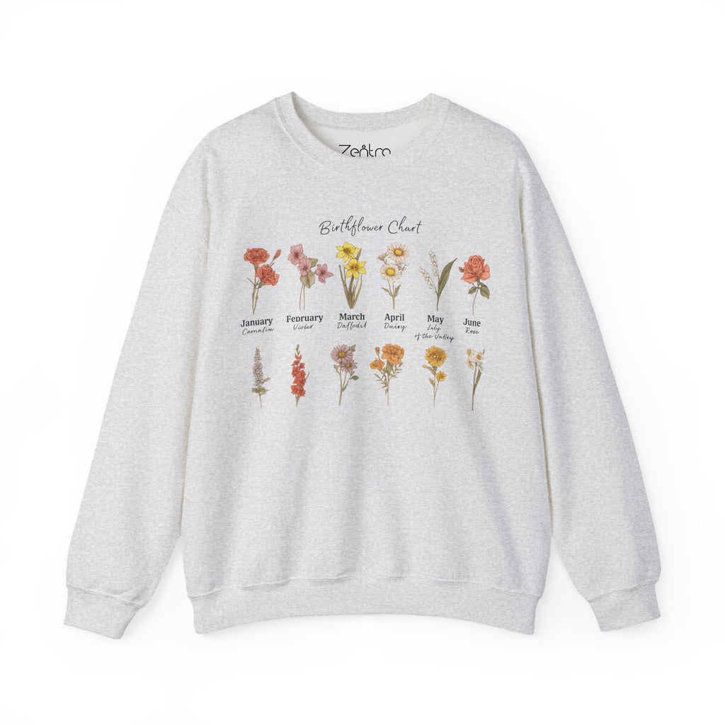 Birth Flower Chart Sweatshirt - Personalized Birthday Flowers Crewneck, Botanical Floral Gift for Women, Cozy Aesthetic Pullover
