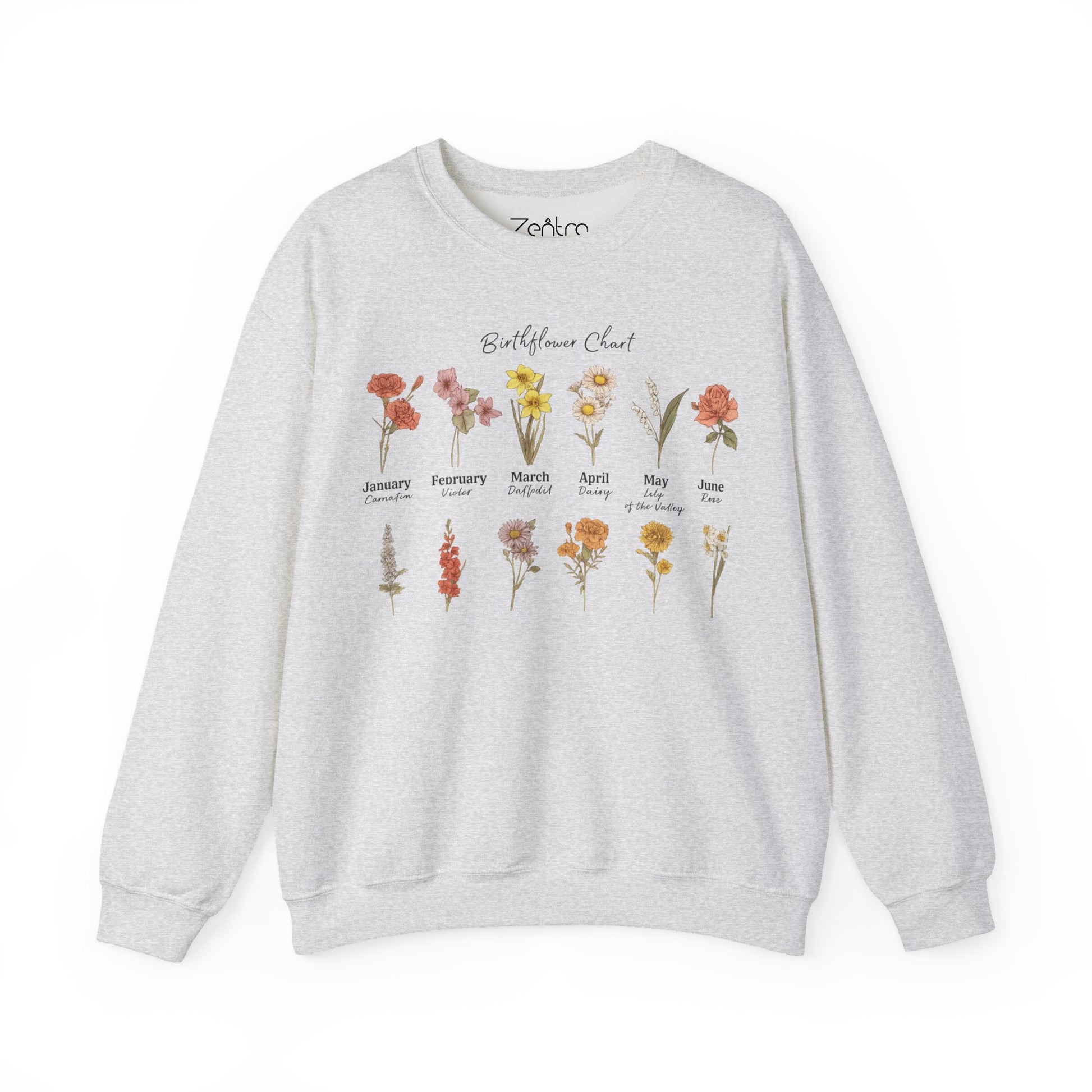 Birth Flower Chart Sweatshirt - Personalized Birthday Flowers Crewneck, Botanical Floral Gift for Women, Cozy Aesthetic Pullover