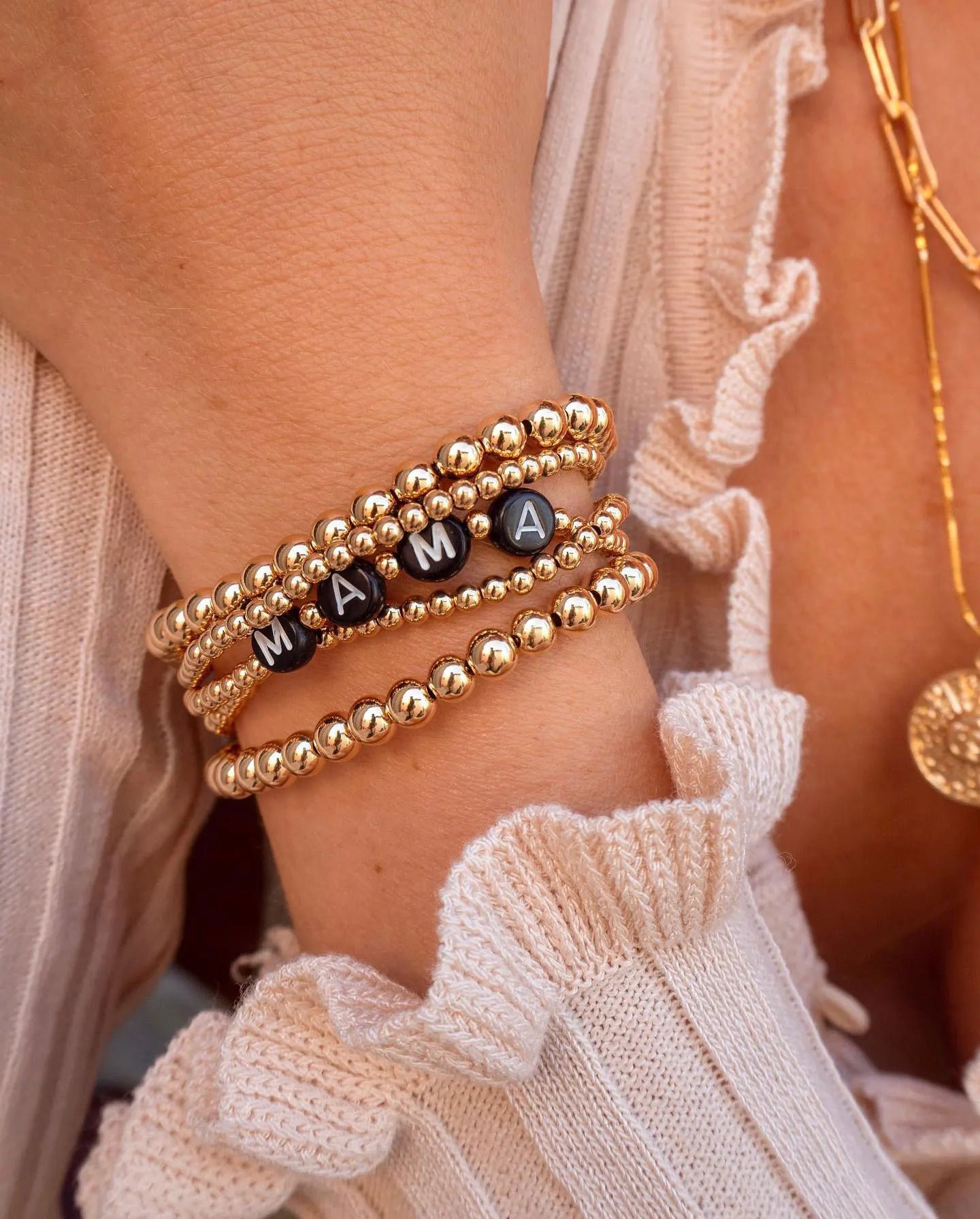 Gold Beaded Statement Bangle – Waterproof Stainless Steel
