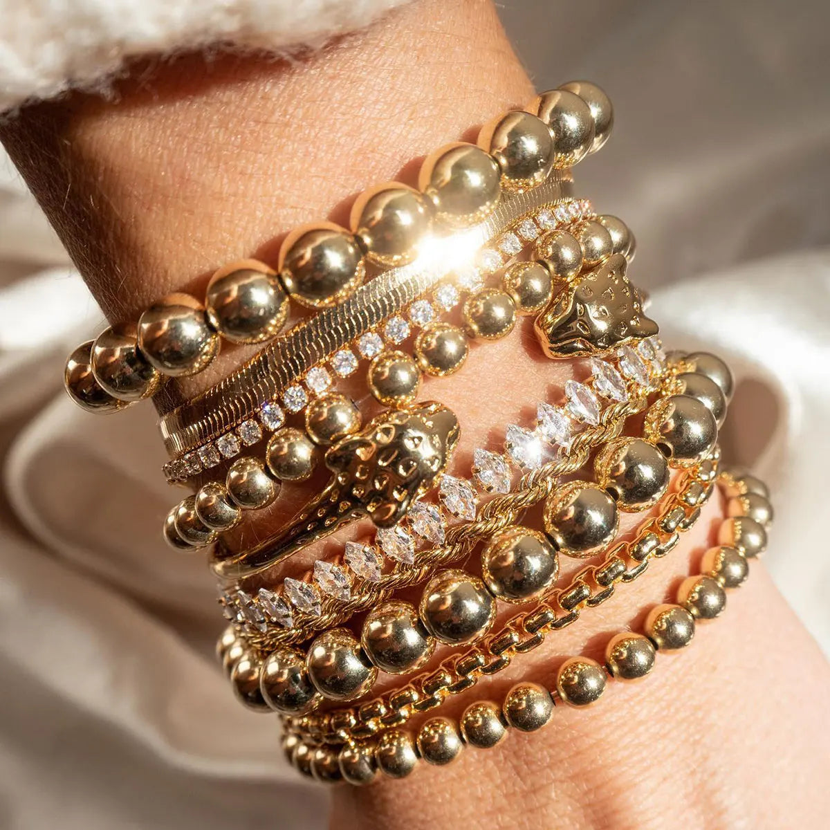 Gold Beaded Statement Bangle – Waterproof Stainless Steel