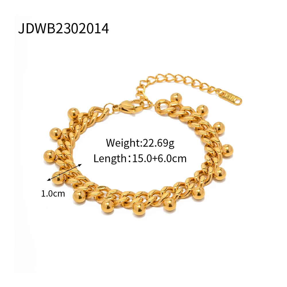 Gold Beaded Statement Bangle – Waterproof Stainless Steel