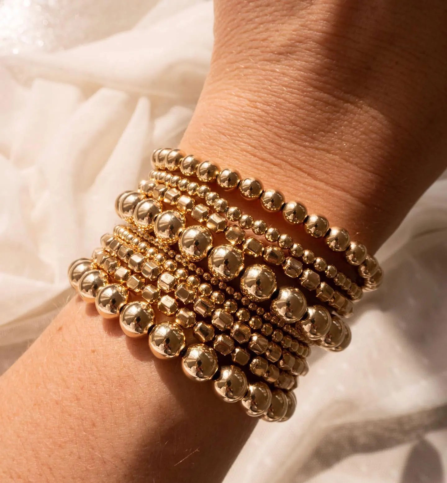 Gold Beaded Statement Bangle – Waterproof Stainless Steel