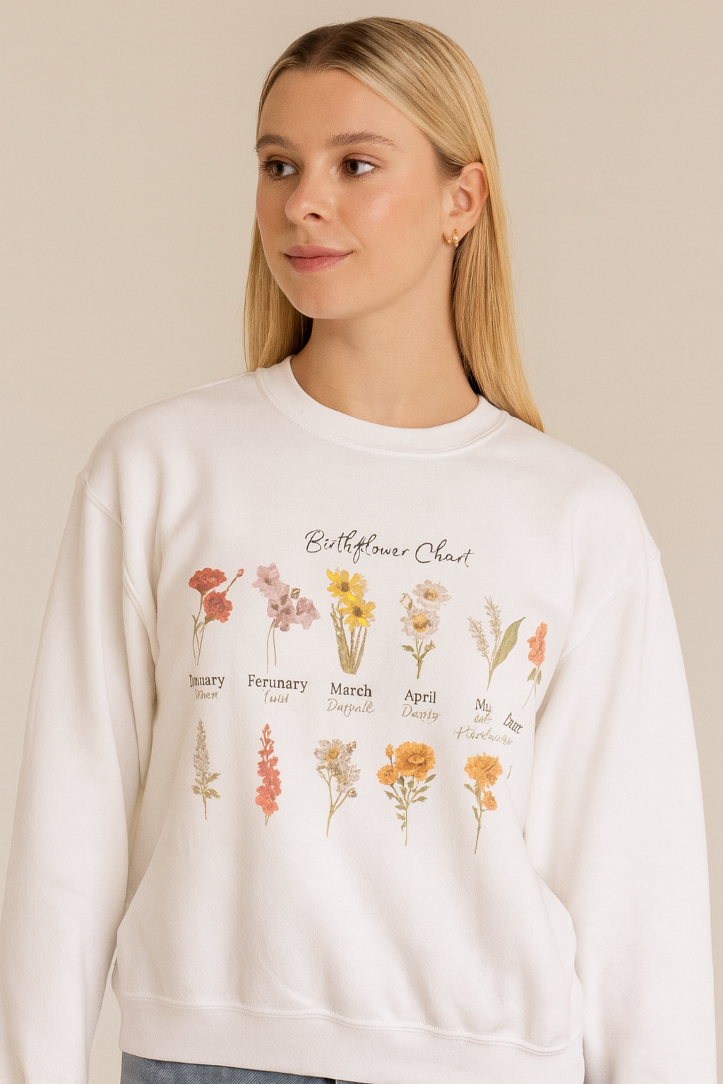 Birth Flower Chart Sweatshirt - Personalized Birthday Flowers Crewneck, Botanical Floral Gift for Women, Cozy Aesthetic Pullover