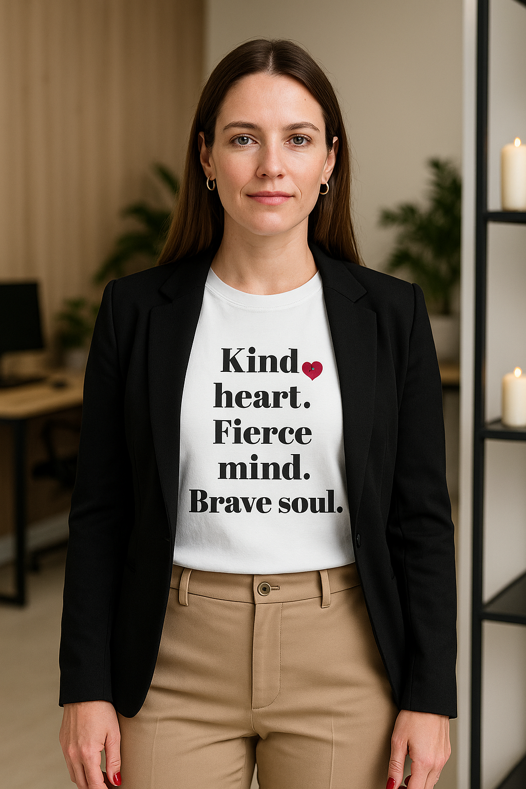 Zentra Kind Heart. Fierce Mind. Brave Soul. | Motivational Quote T-Shirt | Inspirational Women’s Graphic Tee | Empowerment Gift for Her