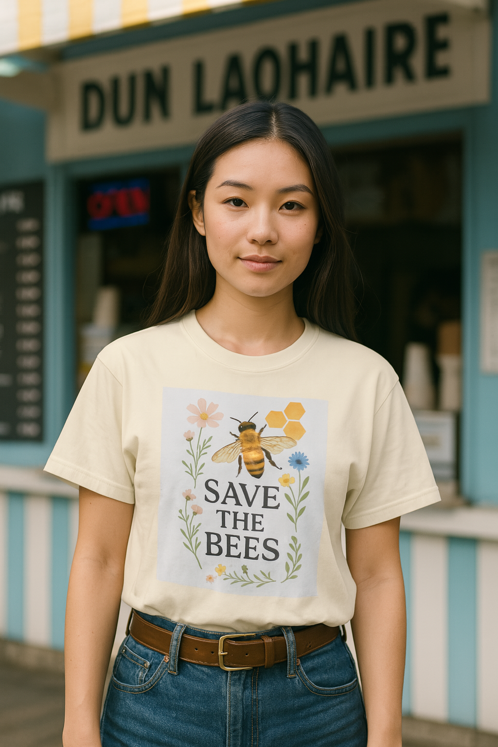 Save the Bees T-Shirt, Nature-Inspired Bee Lover Shirt, Eco-Friendly Graphic Tee,  Flower and Honeycomb Print, Organic Message Tee