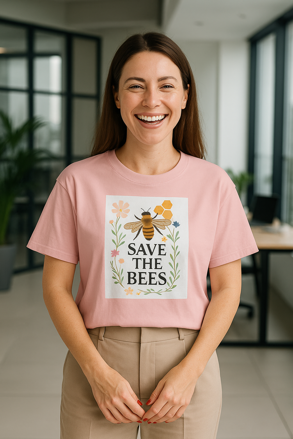 Save the Bees T-Shirt, Nature-Inspired Bee Lover Shirt, Eco-Friendly Graphic Tee,  Flower and Honeycomb Print, Organic Message Tee