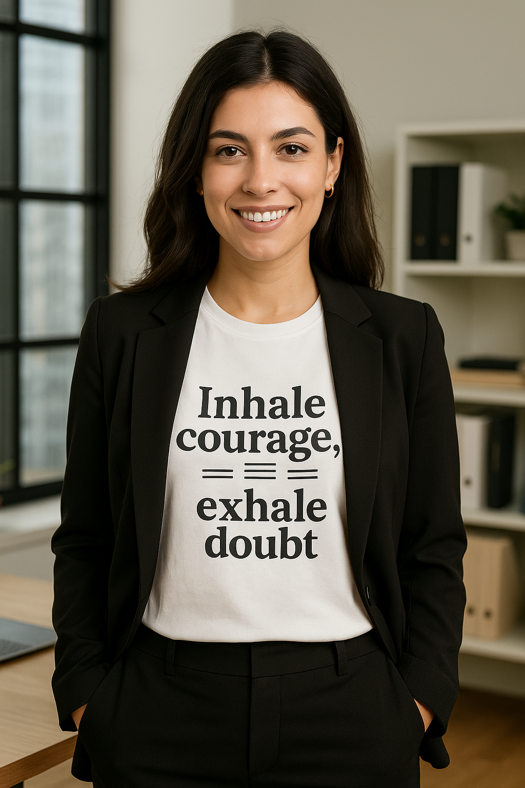 Inhale Courage, Exhale Doubt, Minimalist Motivational T-Shirt, Mindfulness Quote Tee, Zentra Studio