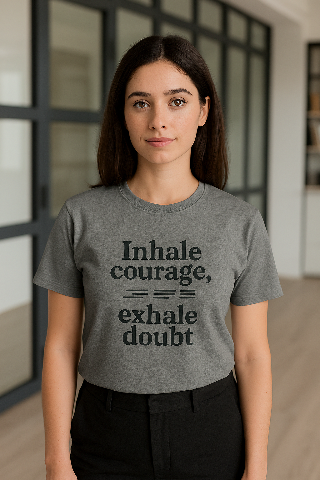 Inhale Courage, Exhale Doubt, Minimalist Motivational T-Shirt, Mindfulness Quote Tee, Zentra Studio