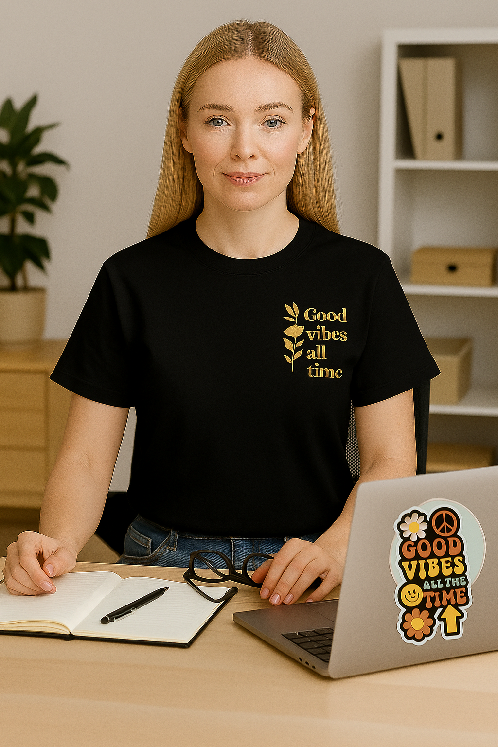 Zentra Good Vibes All the Time T-shirt , Retro Positive Quote Tee for Women | Summer Mood Graphic Shirt