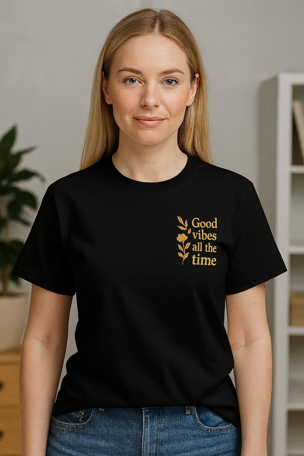 Zentra Good Vibes All the Time T-shirt , Retro Positive Quote Tee for Women | Summer Mood Graphic Shirt