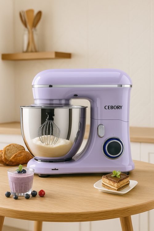 CEBORY 6-Speed Tilt-Head Stand Mixer – 7L Bowl, 3 in 1 | Elegant Lavender Finish