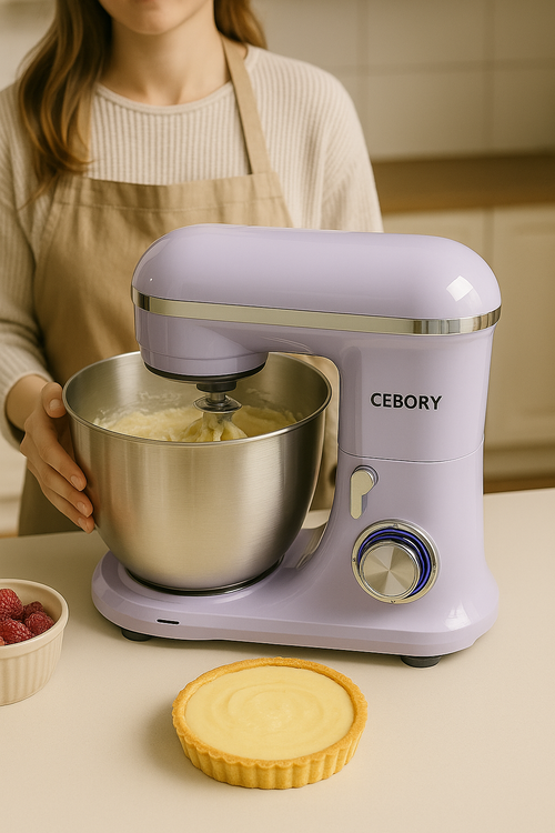 CEBORY 6-Speed Tilt-Head Stand Mixer – 7L Bowl, 3 in 1 | Elegant Lavender Finish