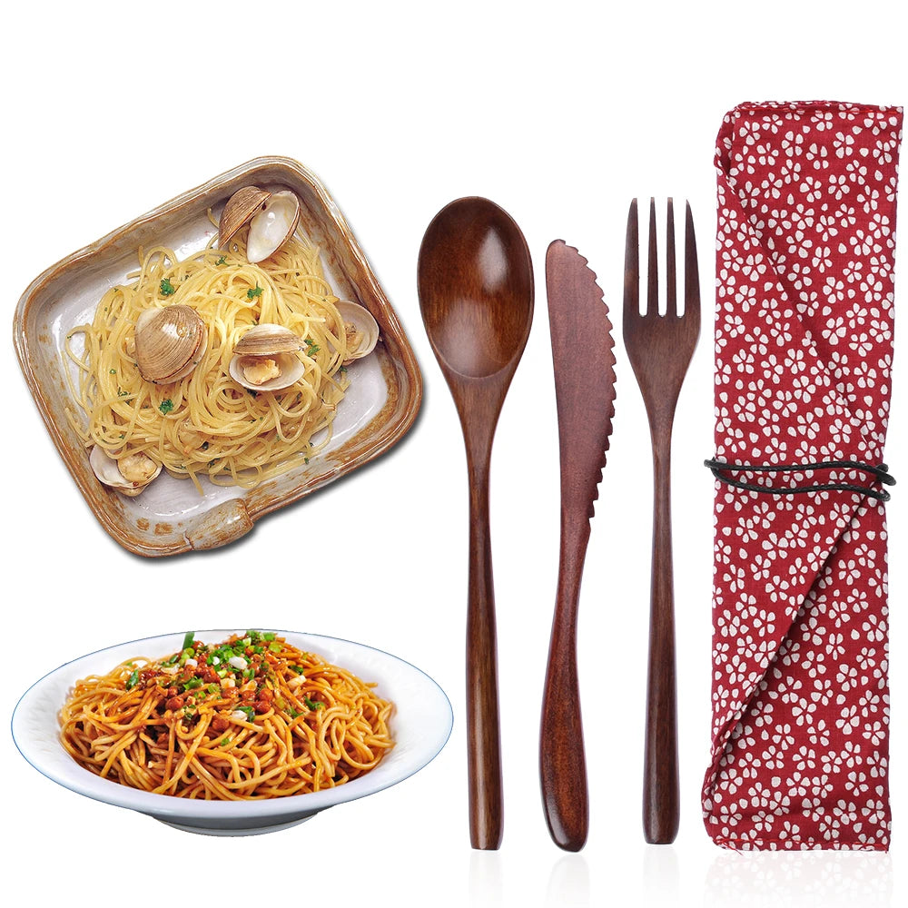 Wooden Cutlery Set with Travel Pouch – Eco-Friendly Flatware