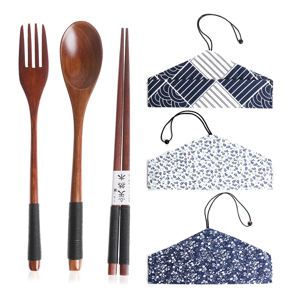 Wooden Cutlery Set with Travel Pouch – Eco-Friendly Flatware
