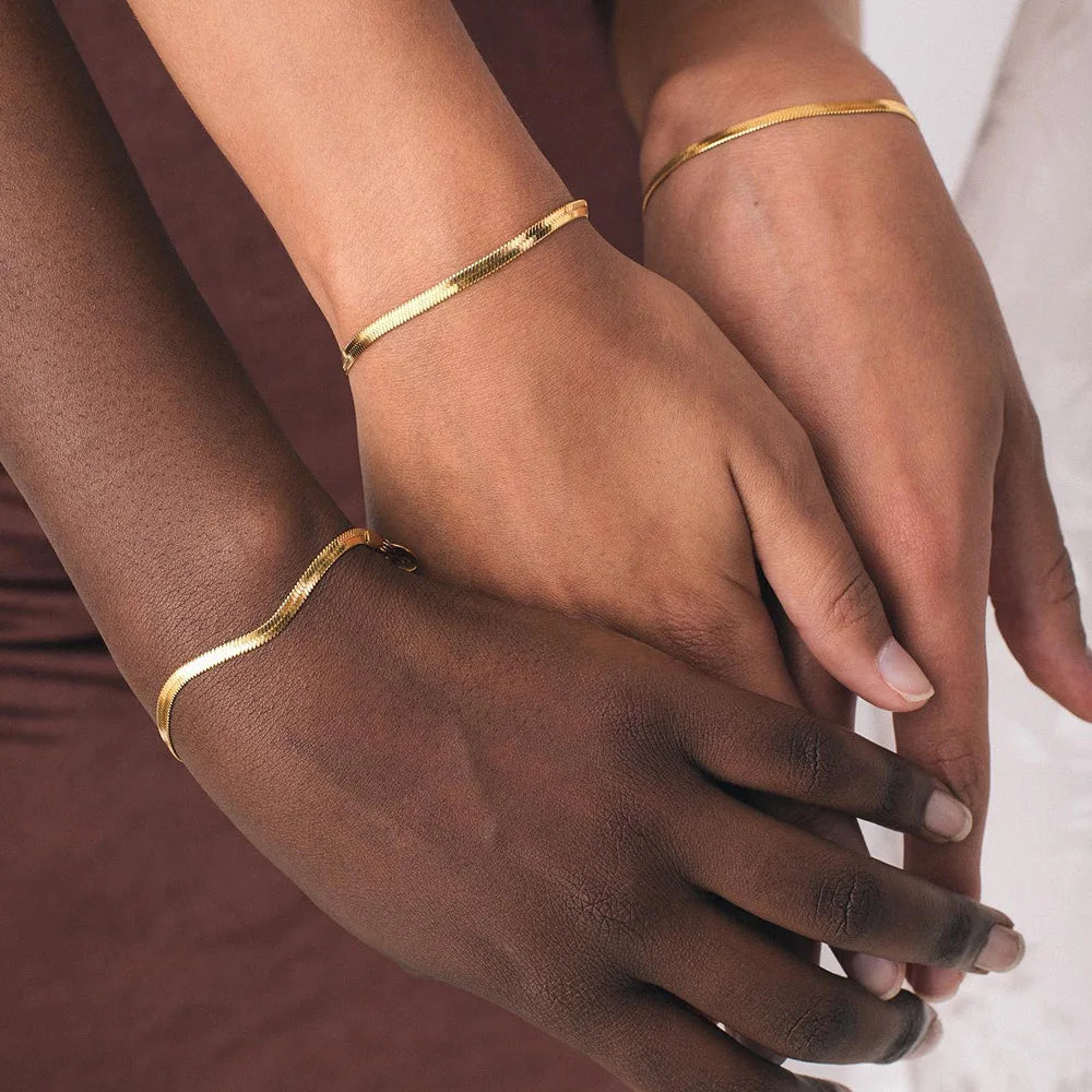 Classic Gold Snake Chain Bracelet – Stainless Steel, Multiple Widths