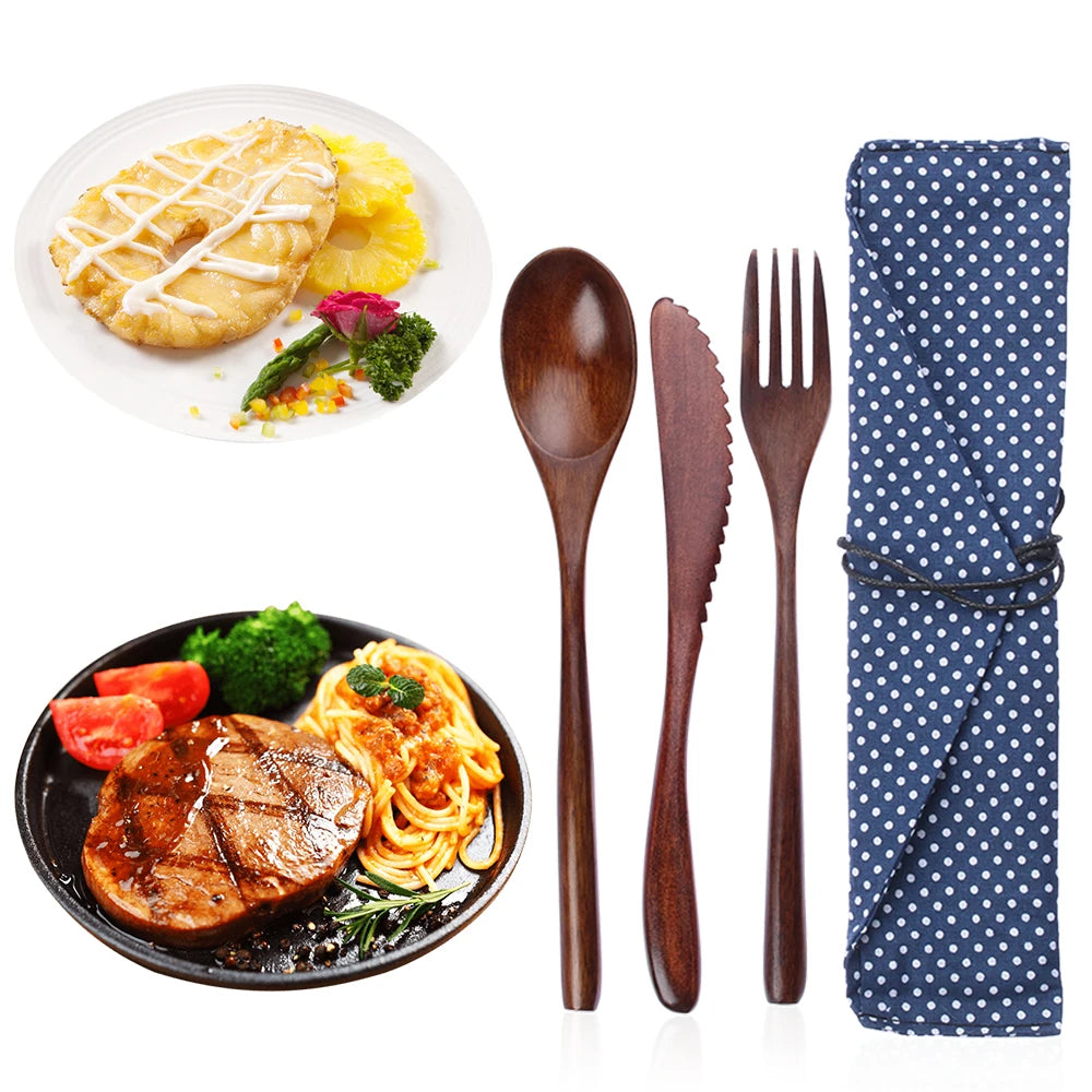 Wooden Cutlery Set with Travel Pouch – Eco-Friendly Flatware
