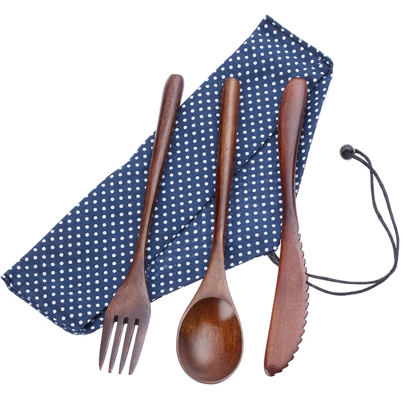 Wooden Cutlery Set with Travel Pouch – Eco-Friendly Flatware