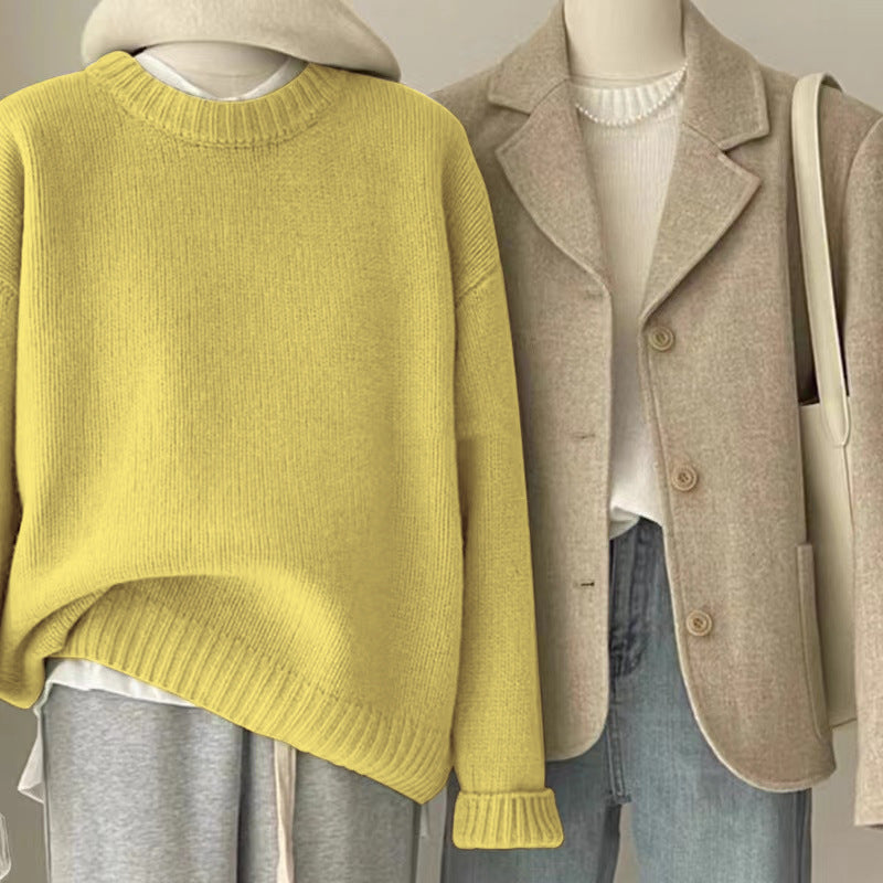 Retro Dark Green Loose Knit Sweater – Cozy Autumn & Winter Style for Women