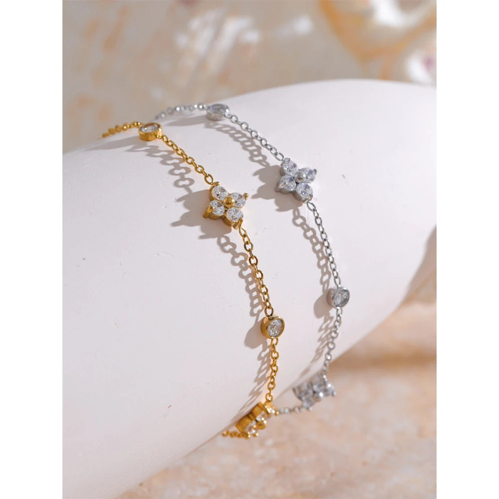 Delicate Flower Cubic Zirconia Bracelet – Stainless Steel