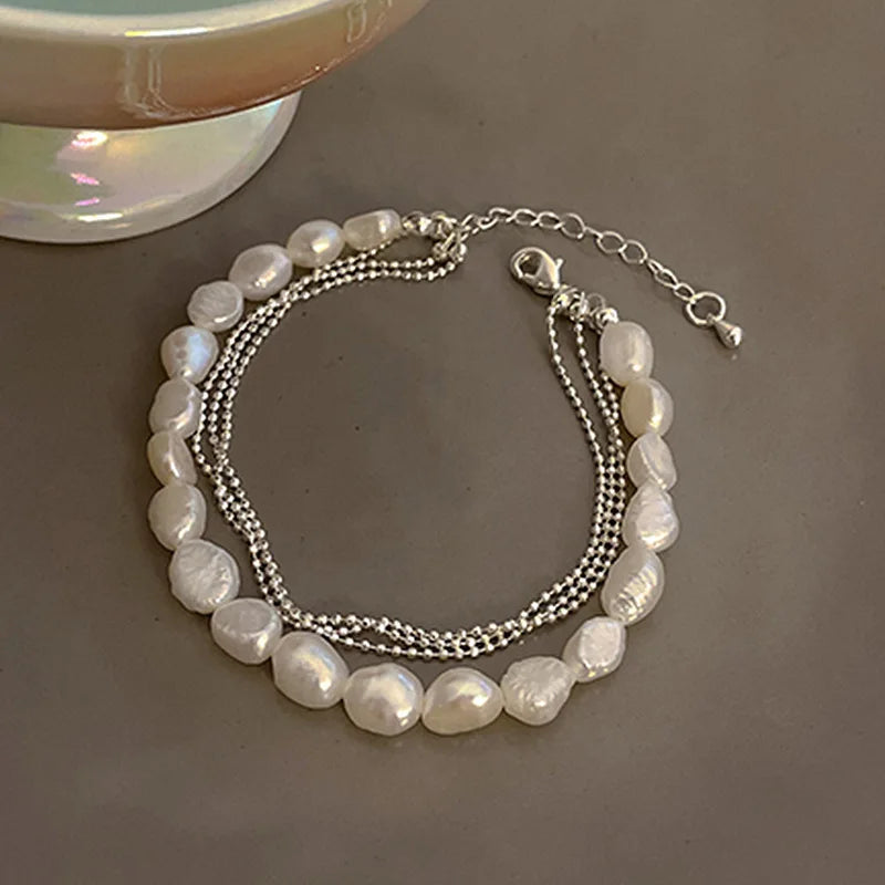 Vintage Double-Layer Pearl & Crystal Bracelet – Handcrafted Look