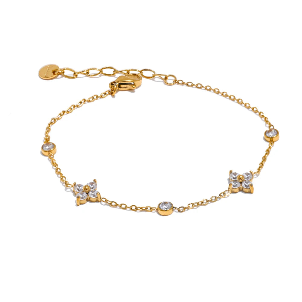 Delicate Flower Cubic Zirconia Bracelet – Stainless Steel