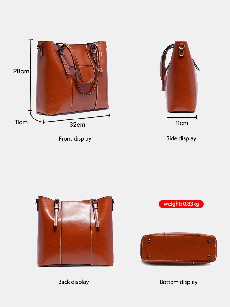 Zentra Classic Brown Leather Tote Bag