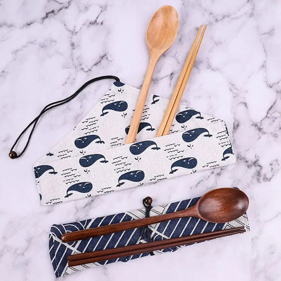 Wooden Cutlery Set with Travel Pouch – Eco-Friendly Flatware