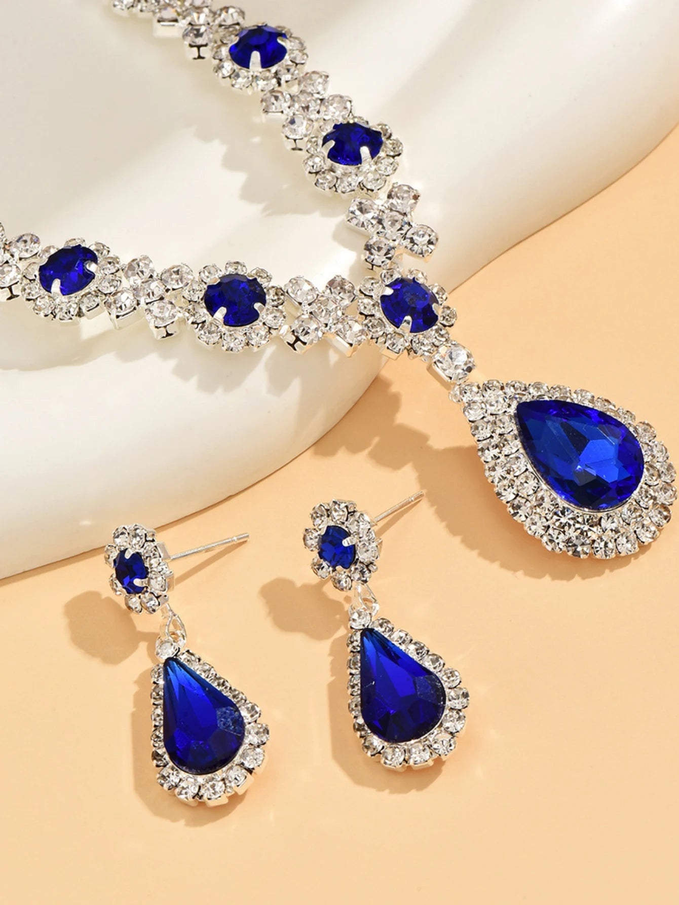 Royal Blue Crystal Necklace & Earring Set – Elegant Wedding & Evening Jewelry