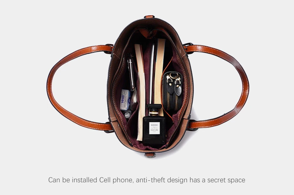 Zentra Classic Brown Leather Tote Bag