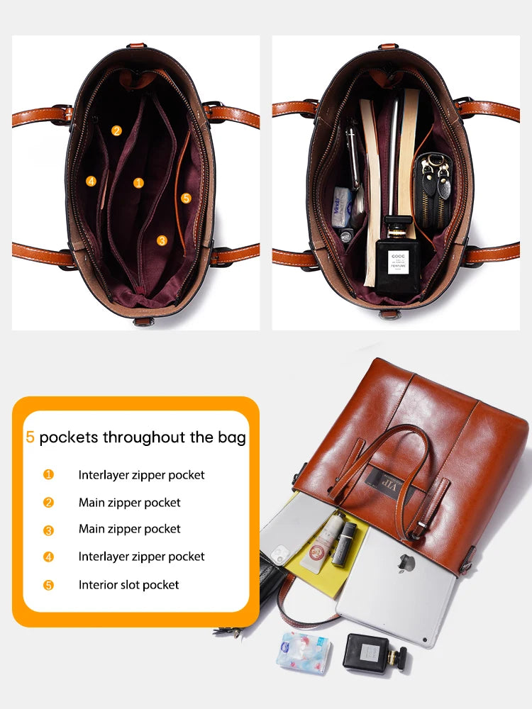 Zentra Classic Brown Leather Tote Bag