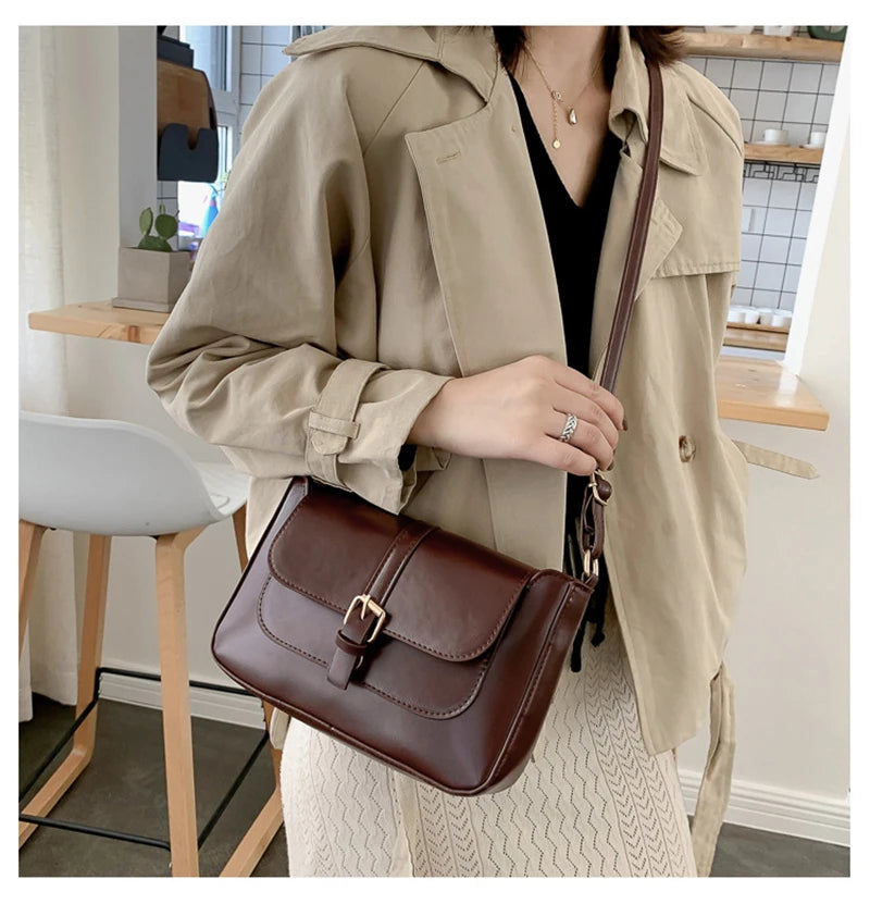 Zentra Elegant Buckle Crossbody Bag – Classic Wine Brown