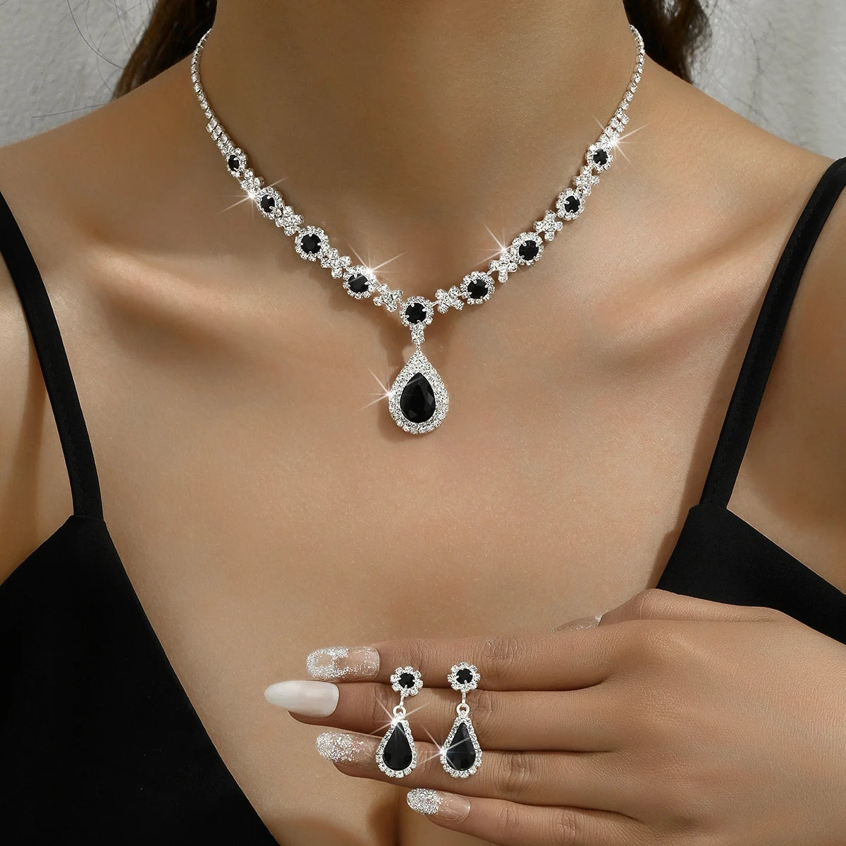 Royal Blue Crystal Necklace & Earring Set – Elegant Wedding & Evening Jewelry
