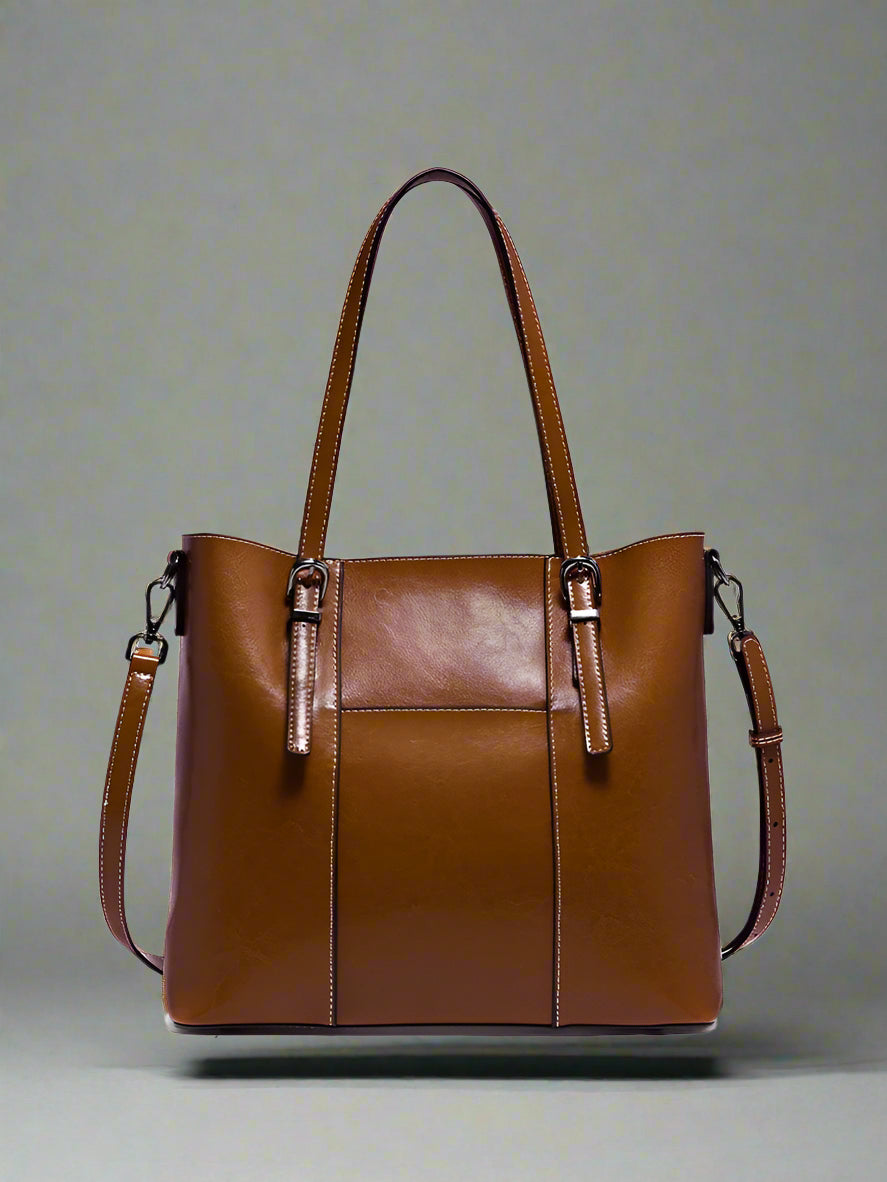 Zentra Classic Brown Leather Tote Bag