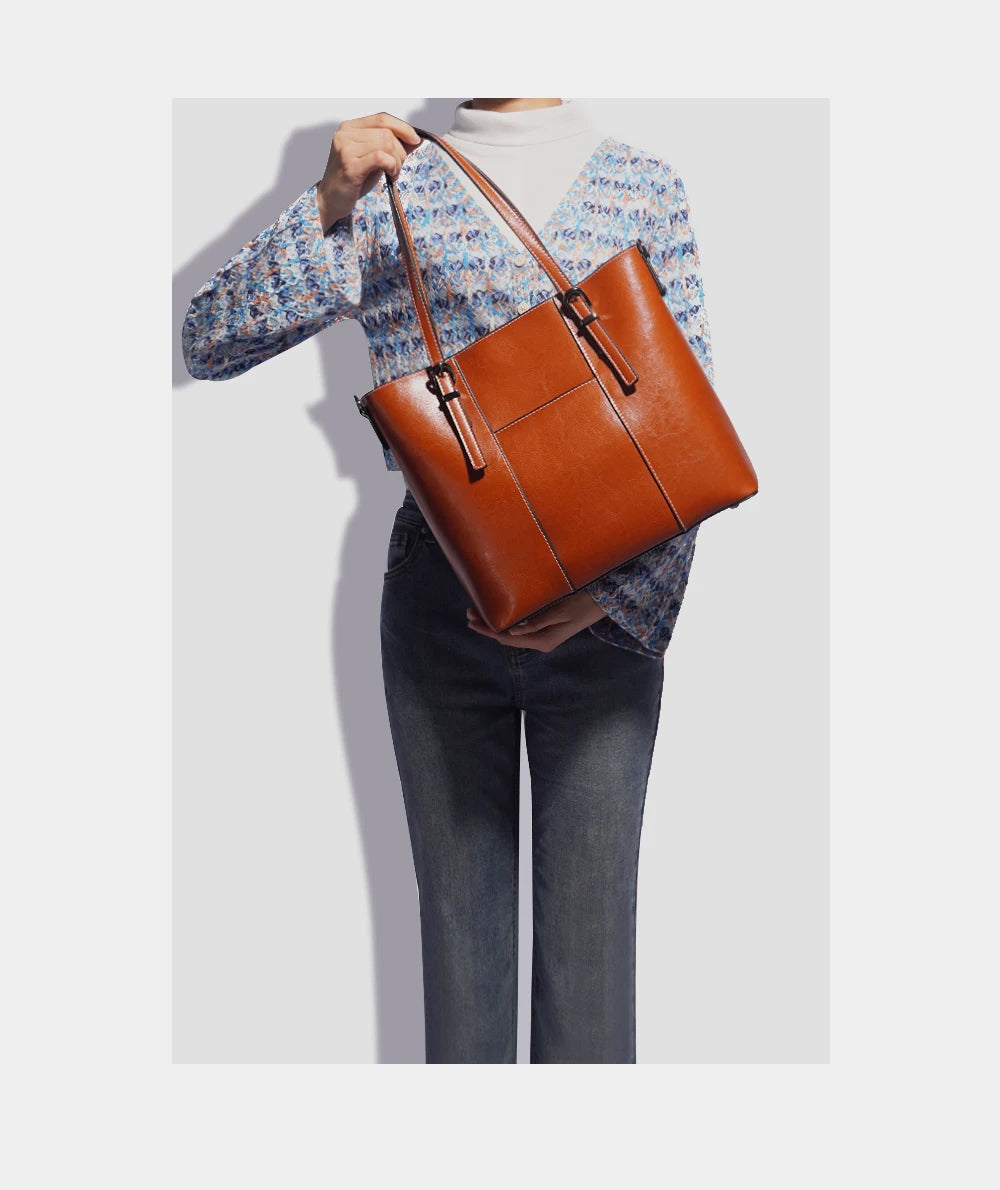 Zentra Classic Brown Leather Tote Bag