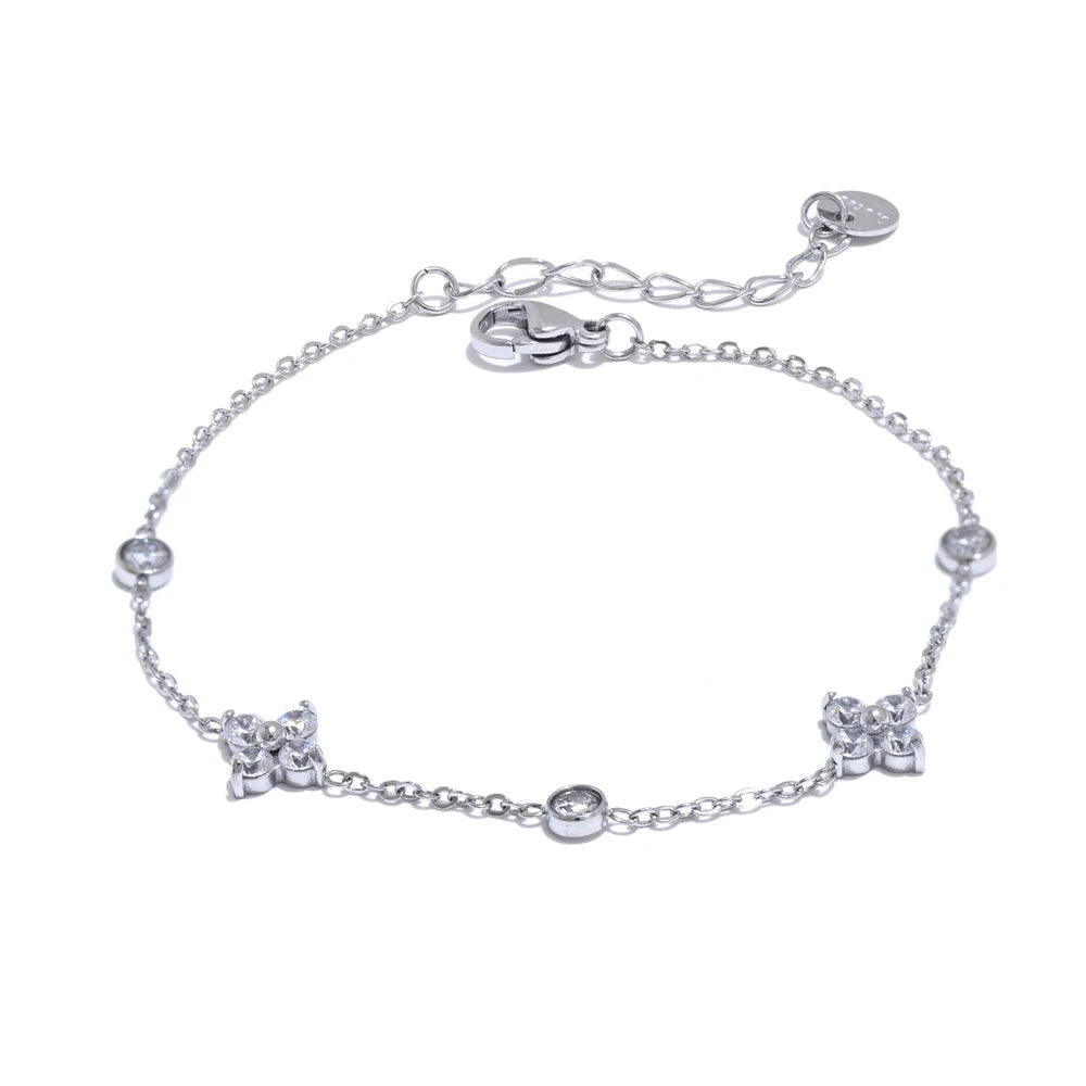 Delicate Flower Cubic Zirconia Bracelet – Stainless Steel