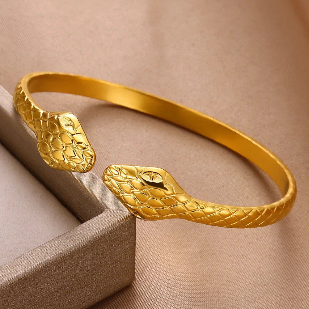 Gold Snake Bracelet – Adjustable Statement Cuff
