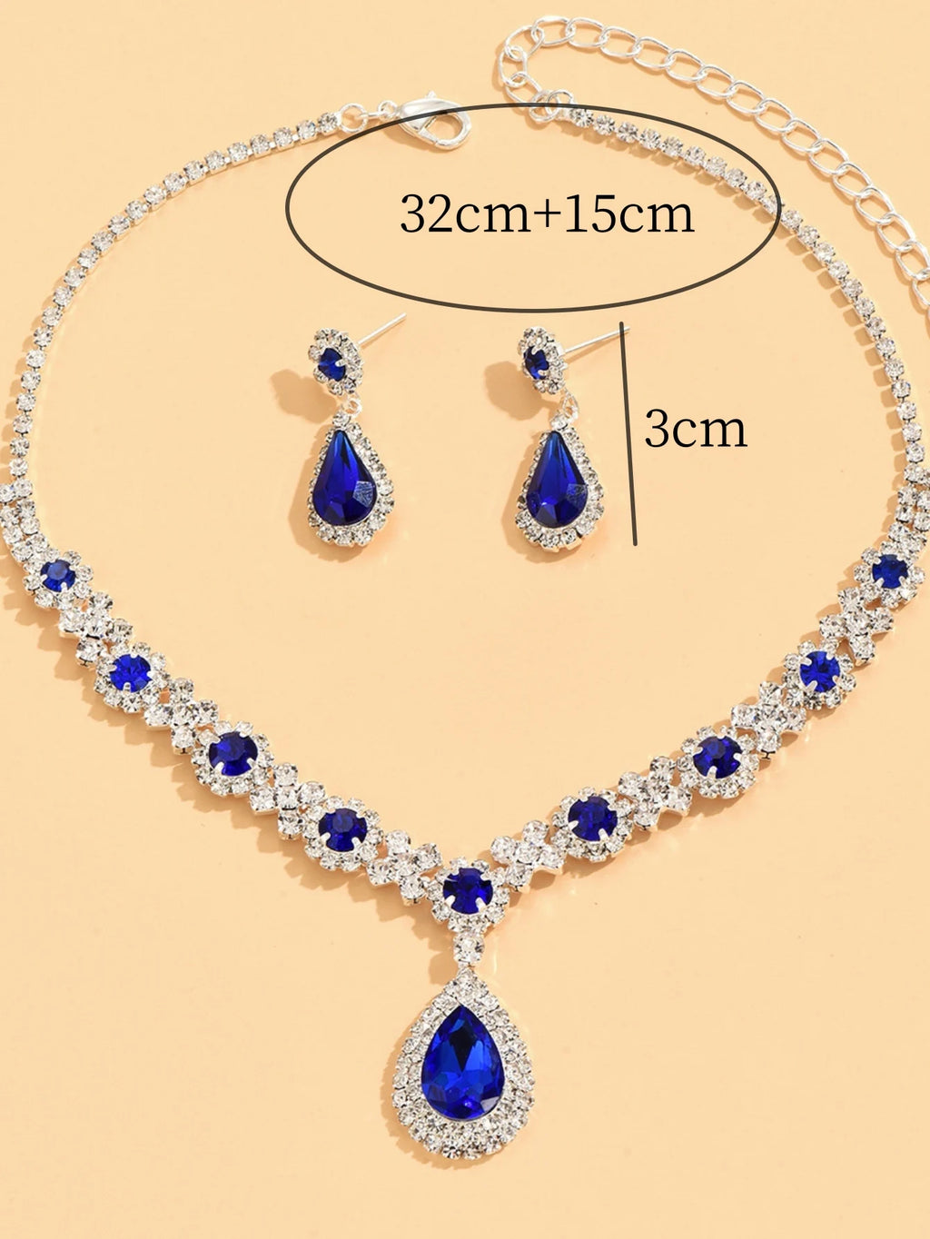 Royal Blue Crystal Necklace & Earring Set – Elegant Wedding & Evening Jewelry