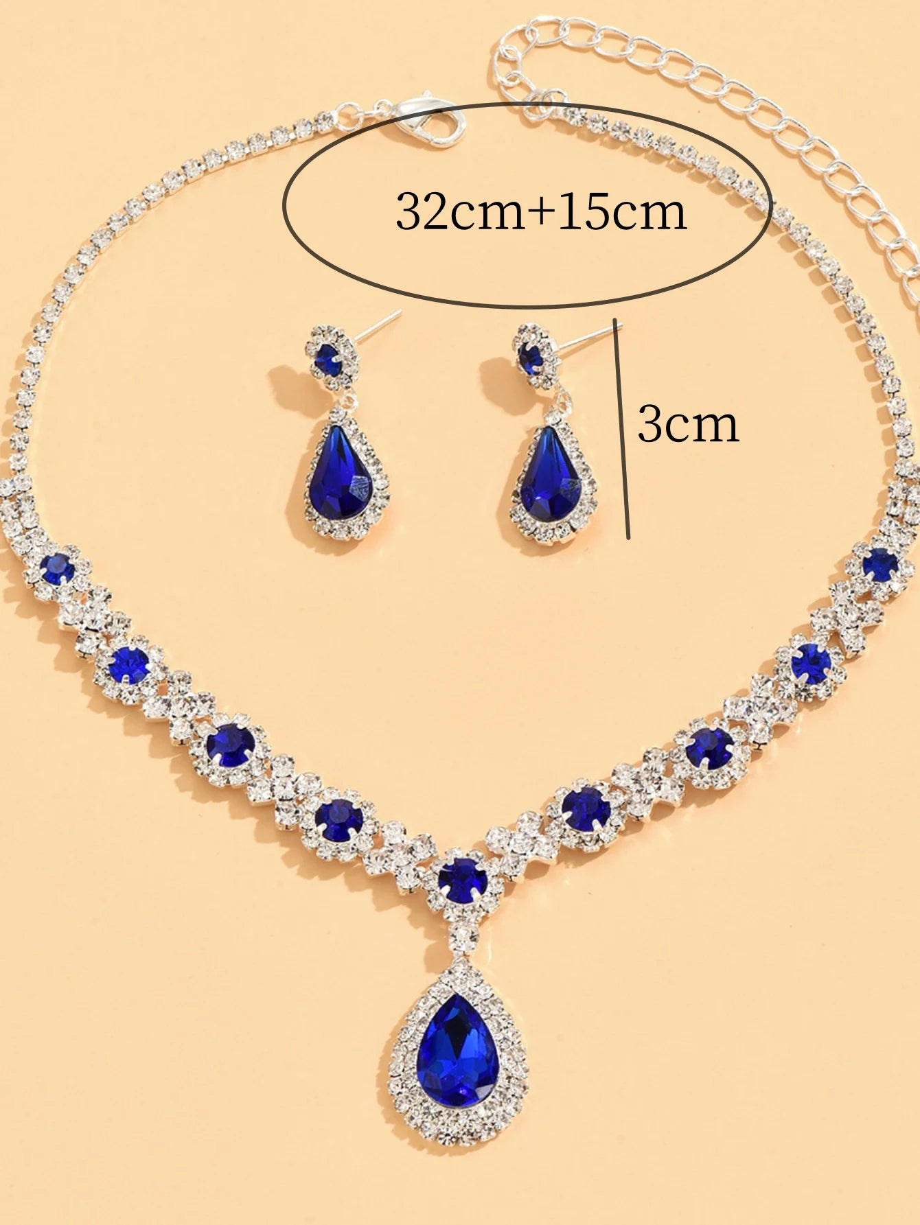 Royal Blue Crystal Necklace & Earring Set – Elegant Wedding & Evening Jewelry