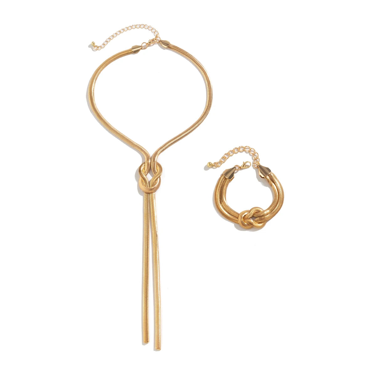 Gold Knotted Necklace & Bracelet Set – Elegant Statement Jewelry