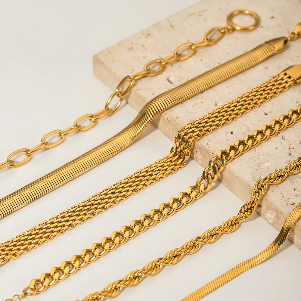 Textured Gold Link Chain Bangle – Waterproof Stainless Steel