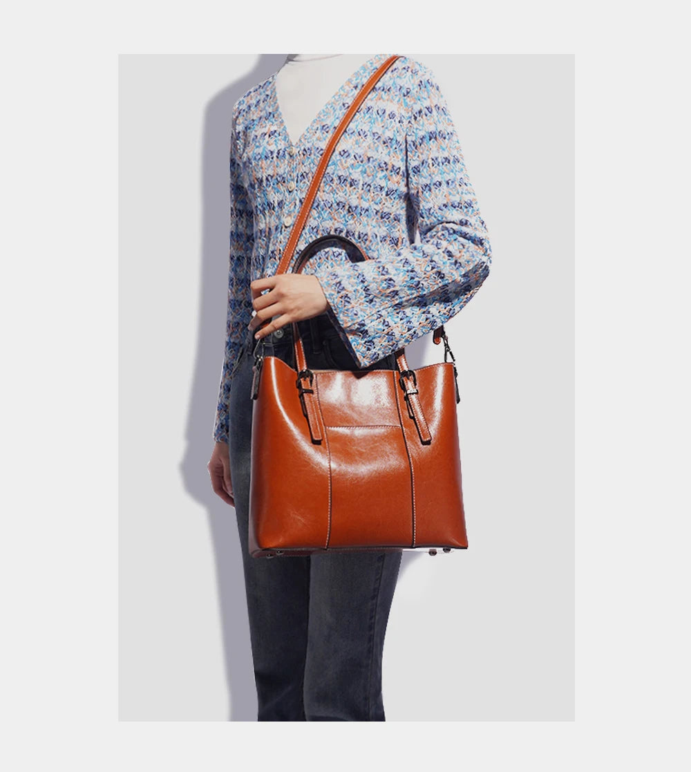 Zentra Classic Brown Leather Tote Bag